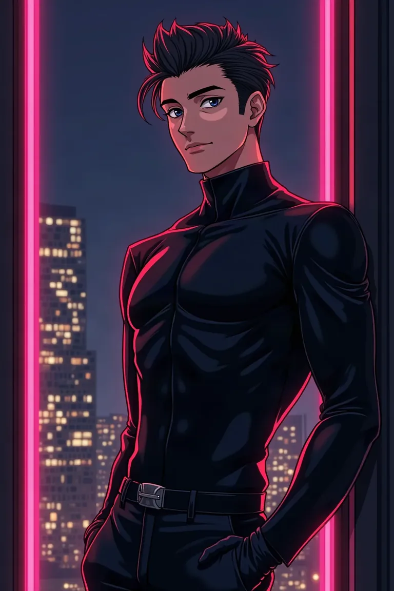 Rex, 32, anime dominant in black leather and gloves in a Manhattan loft